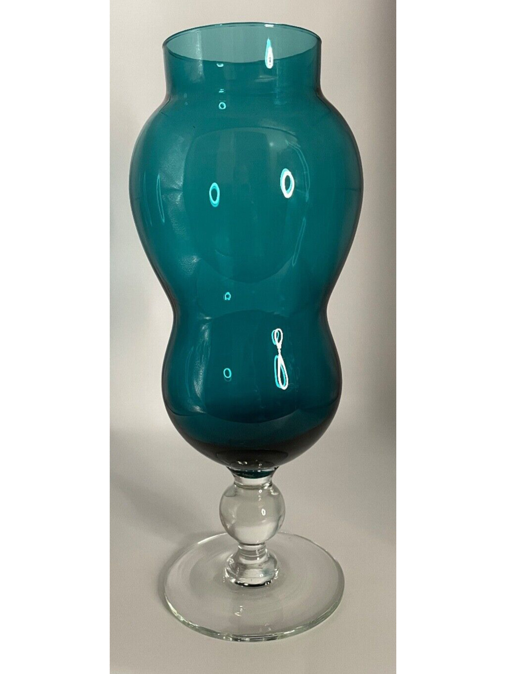 Vintage Handblown Blue Footed Vase Art Glass